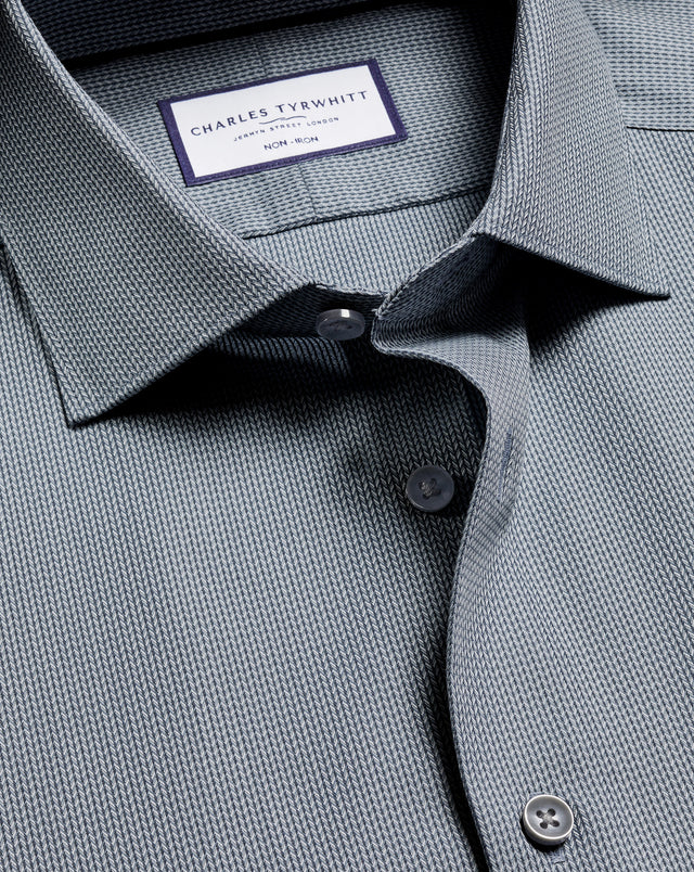 Non-Iron Stretch Chevron Texture Shirt - Grey