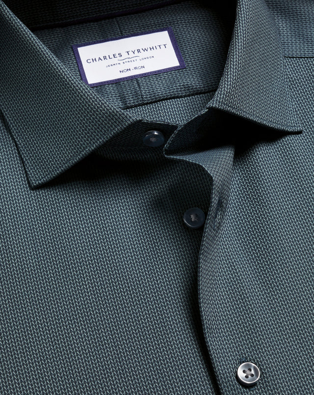 Non-Iron Stretch Chevron Texture Shirt - Teal