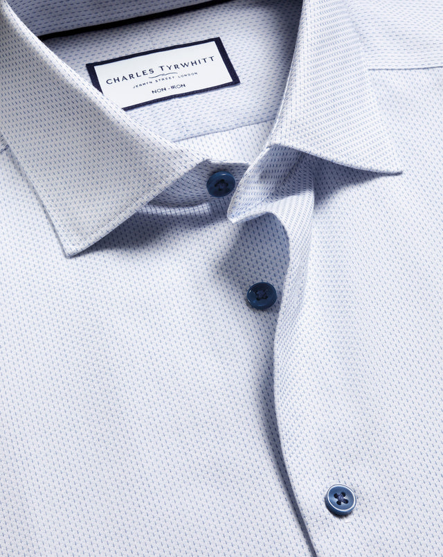 Non-Iron Stretch Texture Shirt - White & Sky Blue