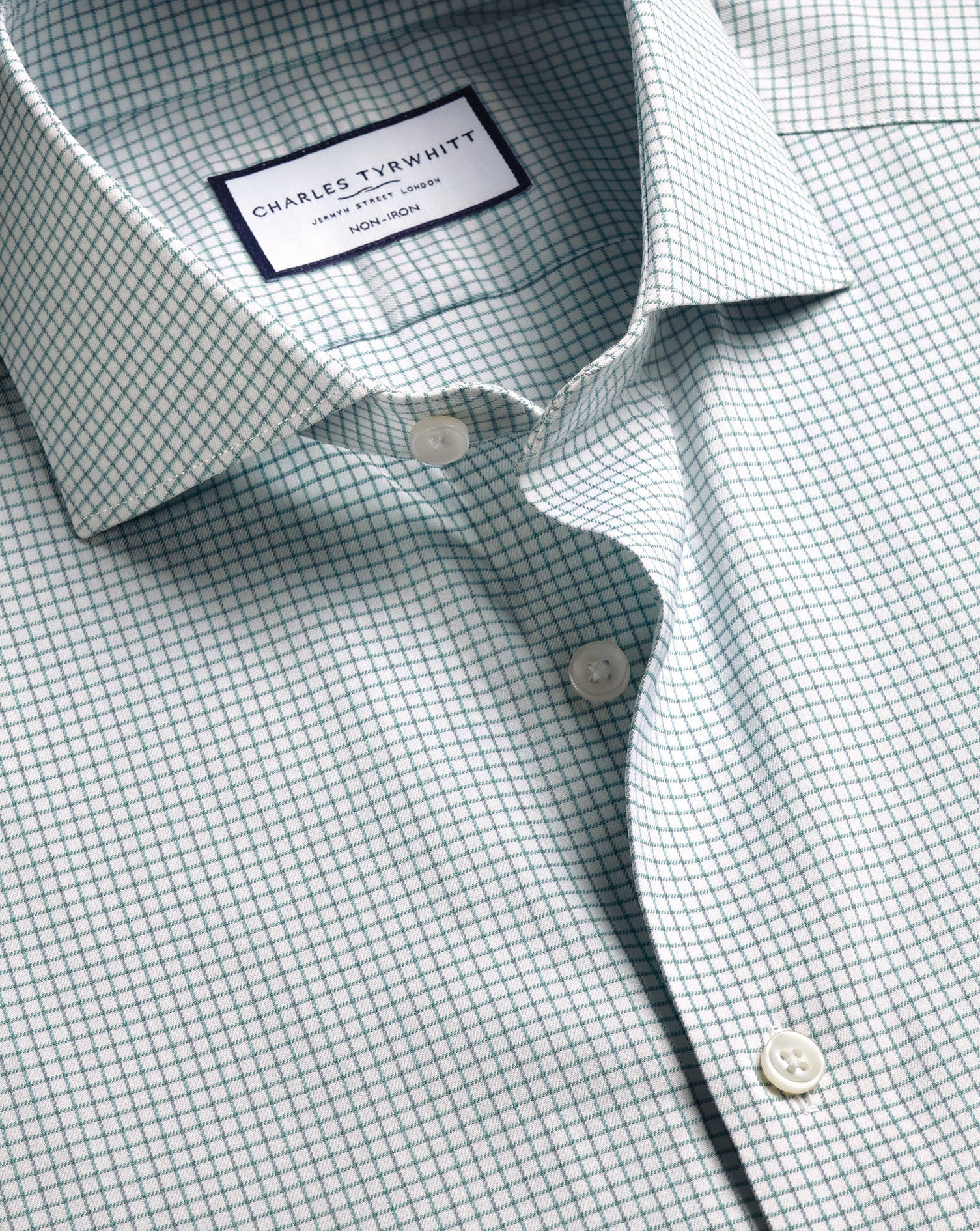Non Iron Twill Performance Check Shirt Green
