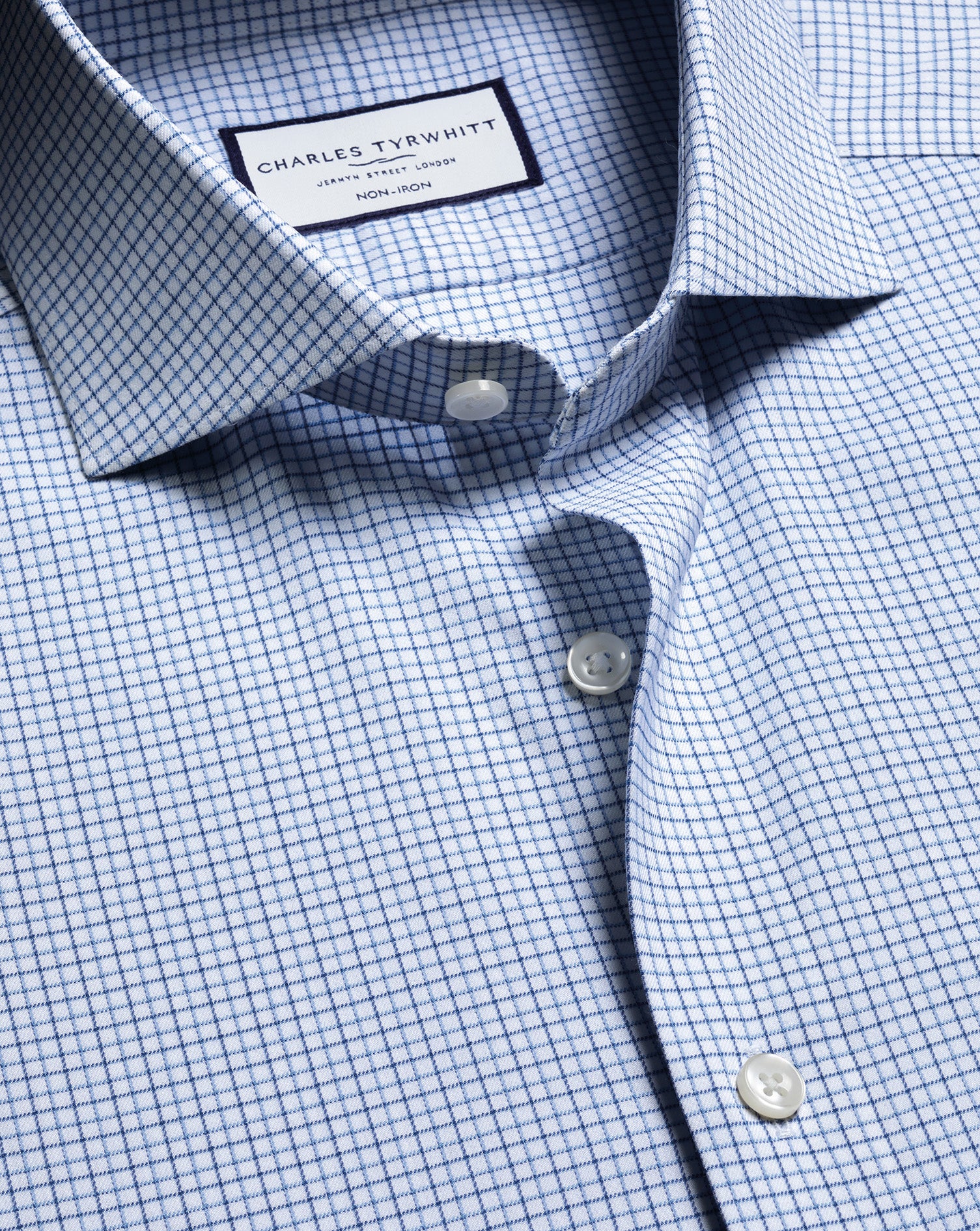 Non-Iron Twill Performance Check Shirt - Mid Blue