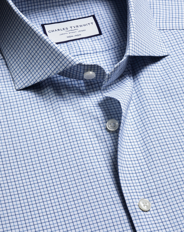 Non-Iron Twill Performance Check Shirt - Mid Blue