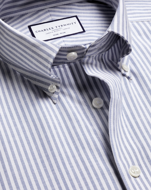 Non-Iron Stretch Oxford Stripe Shirt - Mid Blue