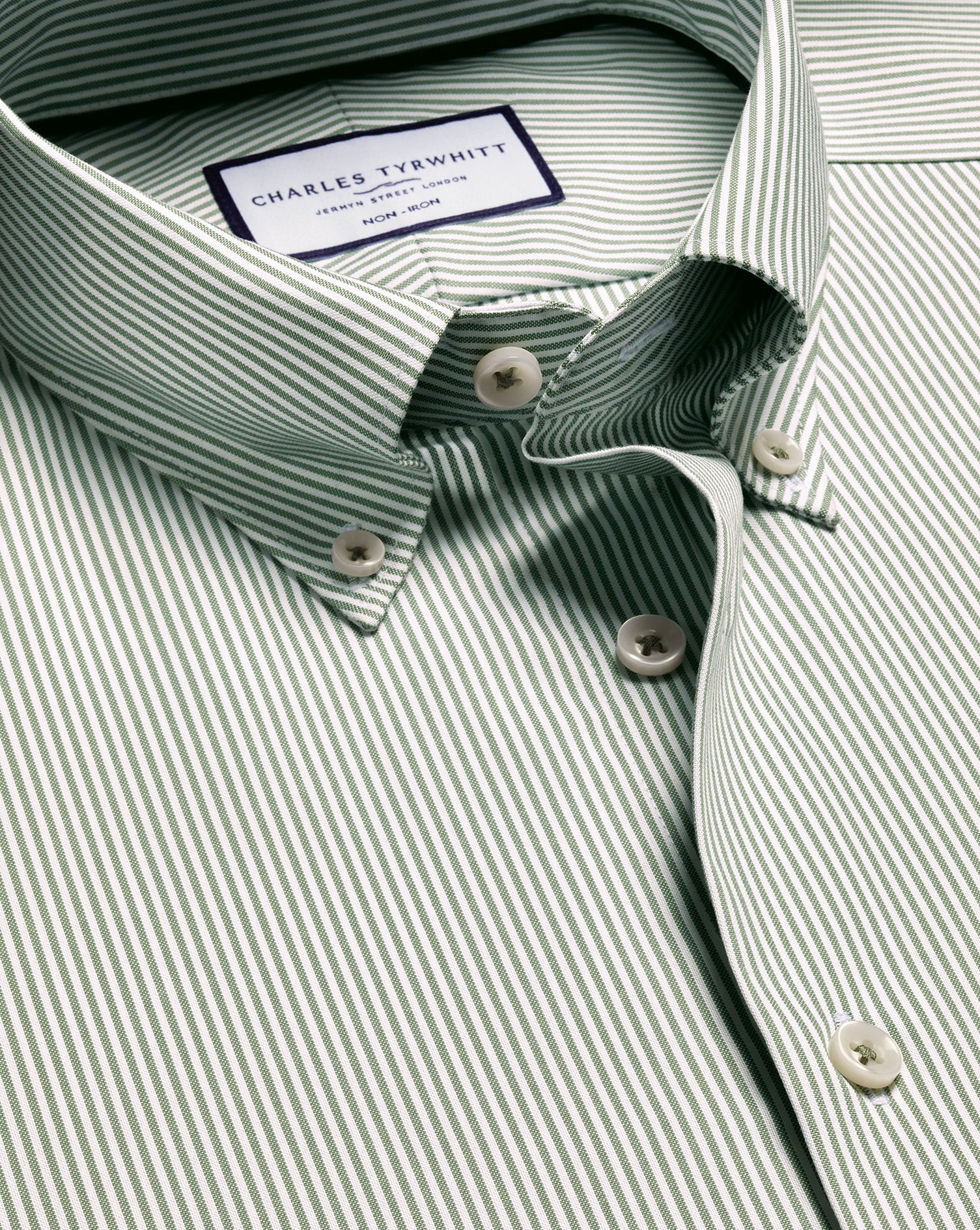 Non-Iron Stretch Oxford Stripe Shirt - Olive