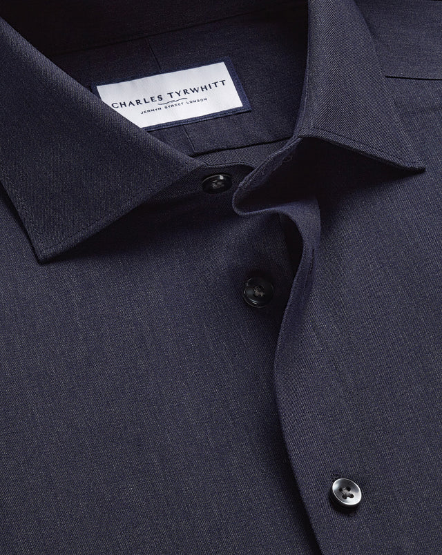 Brushed Cotton Twill Shirt - Indigo Blue