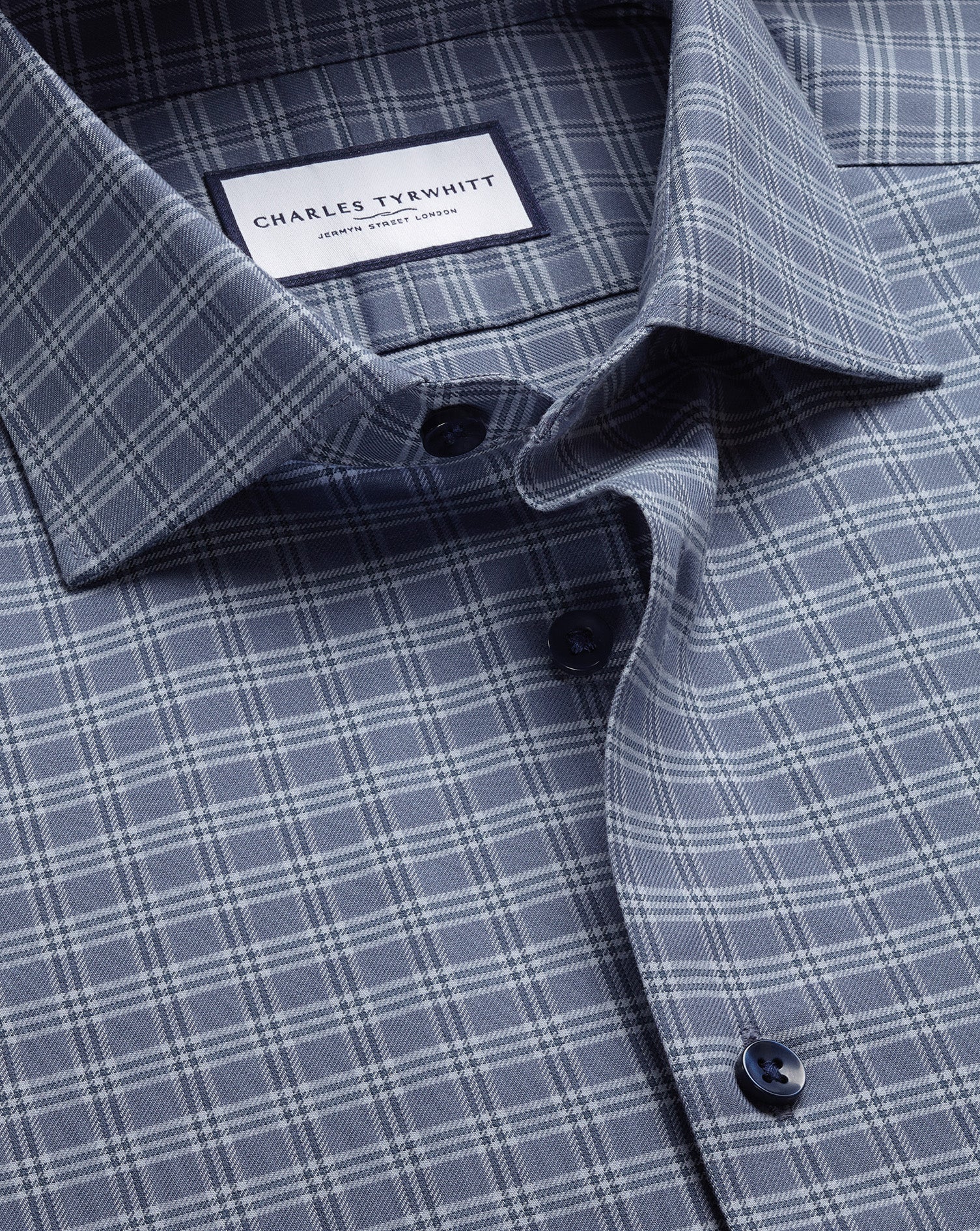 Brushed Cotton Twill Check Shirt - Mid Blue