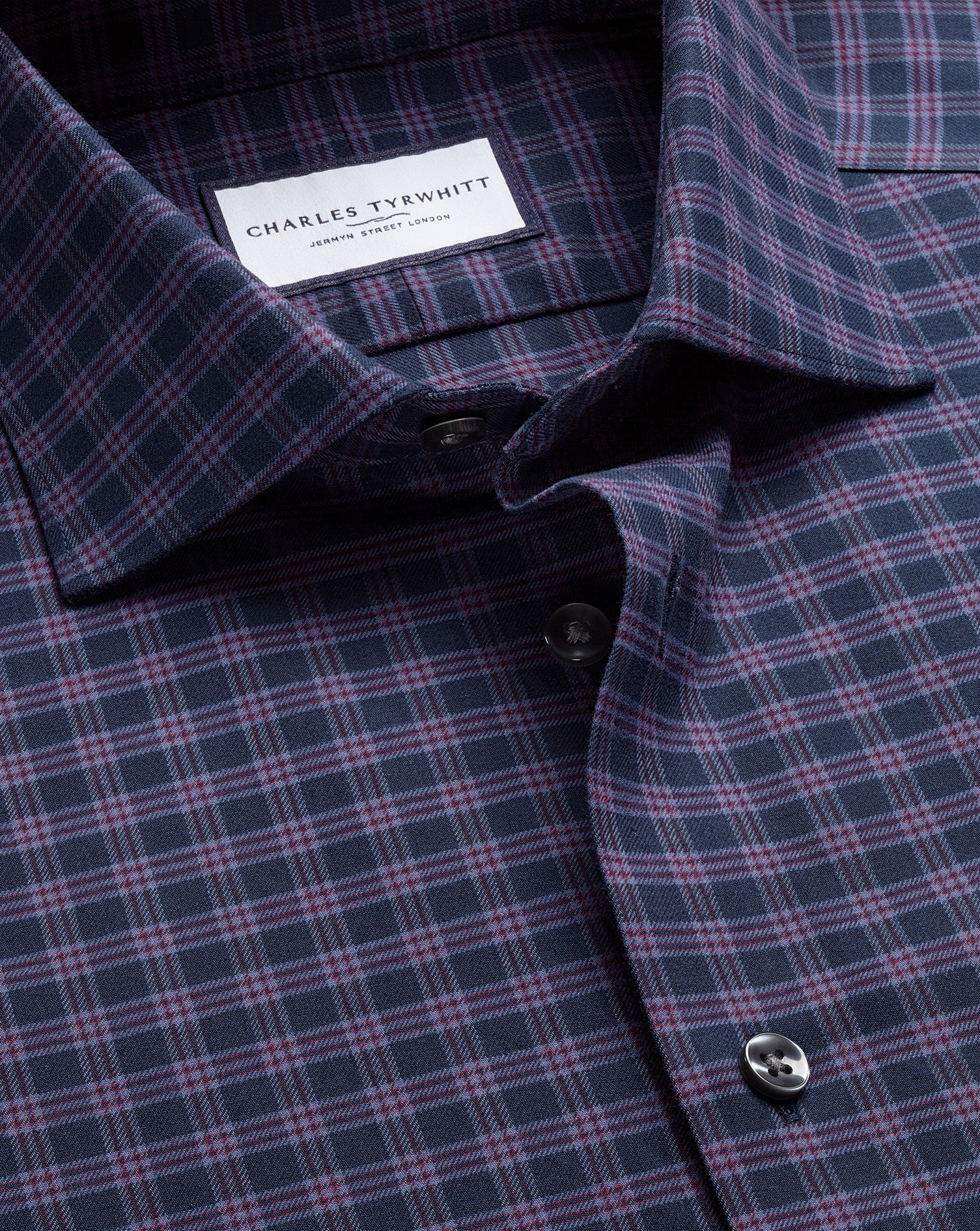 Brushed Cotton Twill Check Shirt - Ink Blue & Red