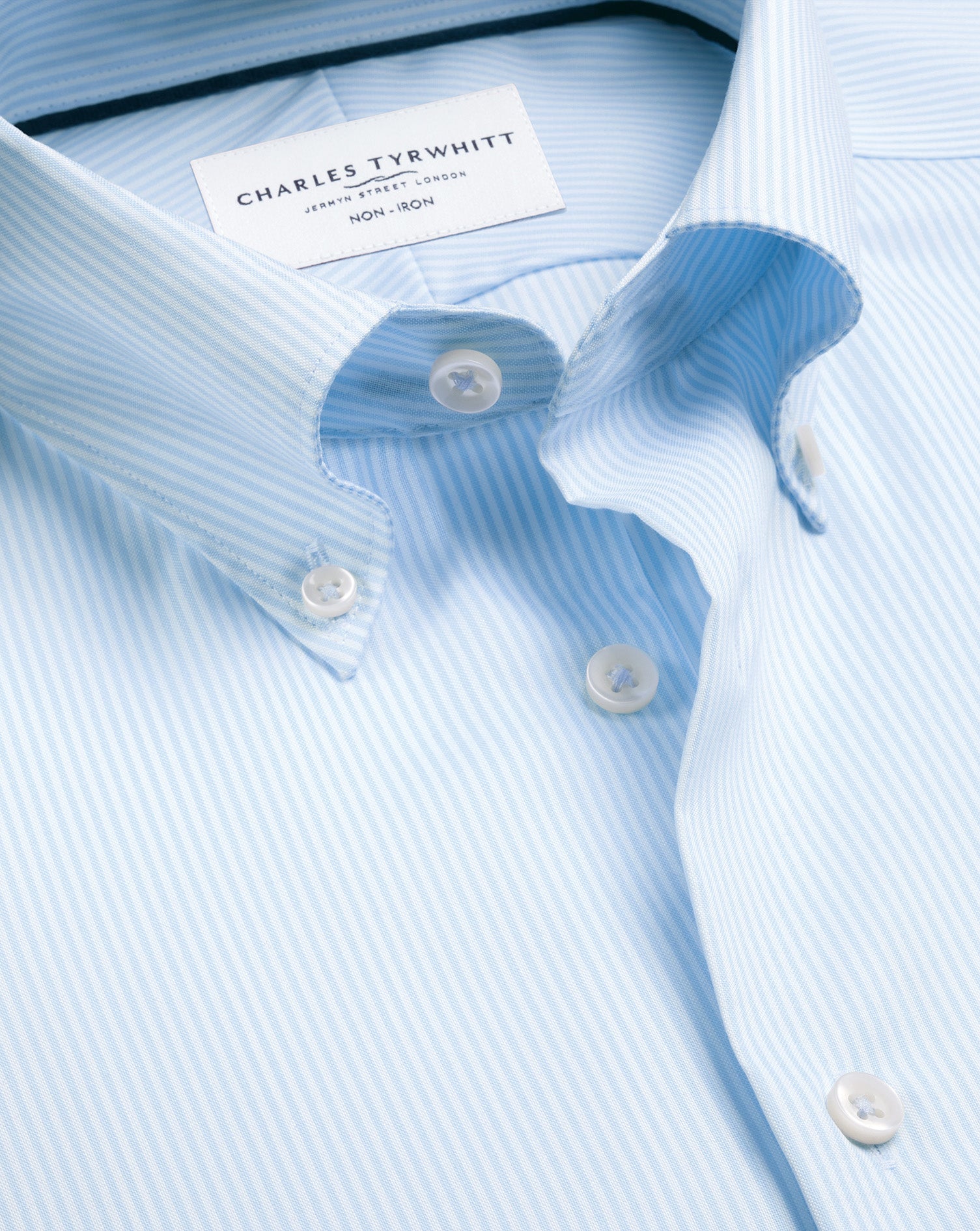 Non-Iron Stretch Pinpoint Oxford Stripe Shirt – Sky Blue