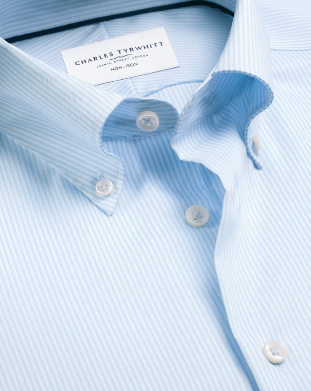 Non-Iron Stretch Pinpoint Oxford Stripe Shirt – Sky Blue