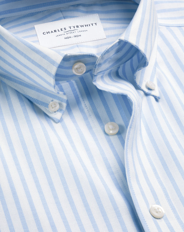 Non-Iron Stretch Oxford Stripe Shirt - Sky Blue