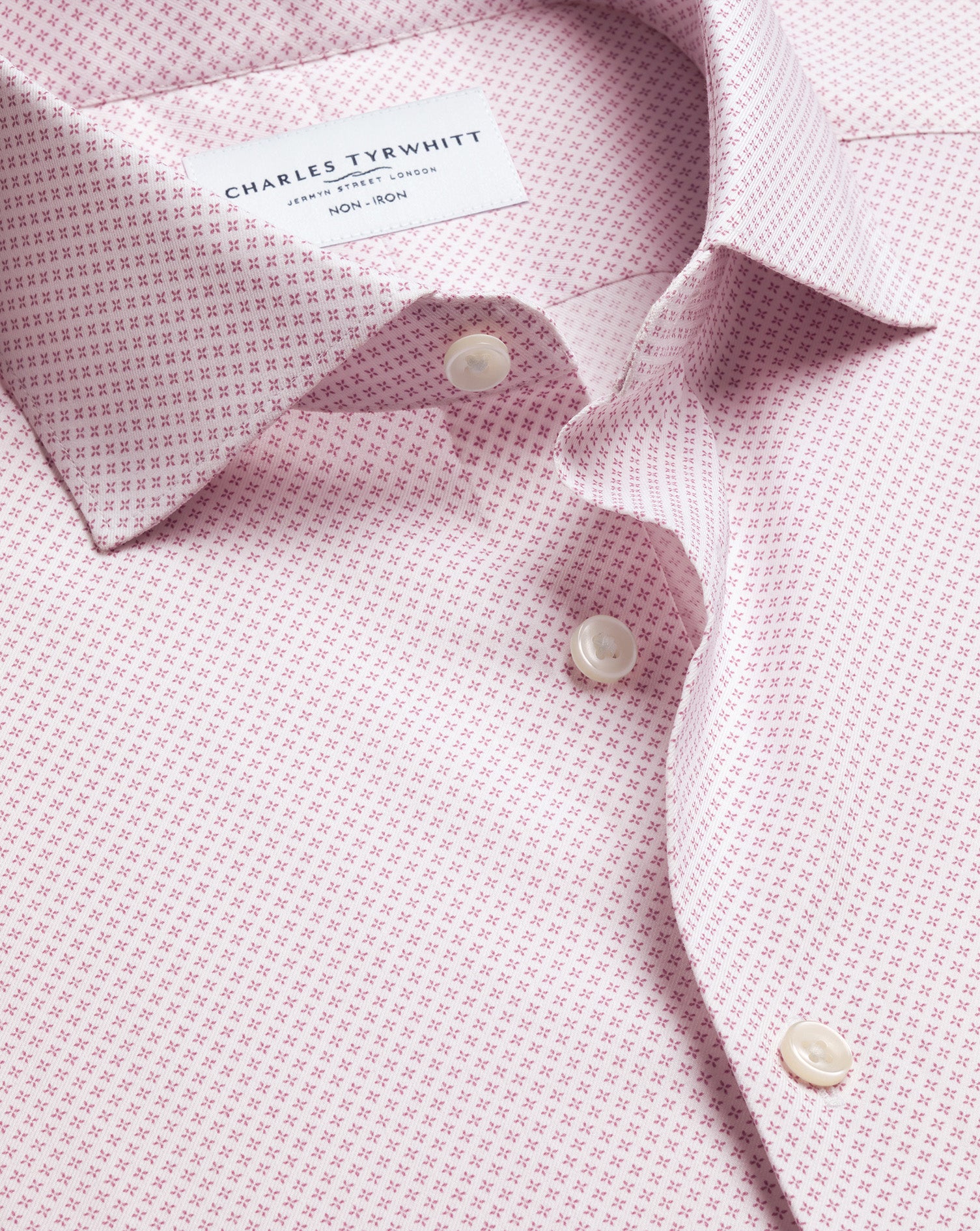 Non-Iron Performance Print Shirt – White & Pink