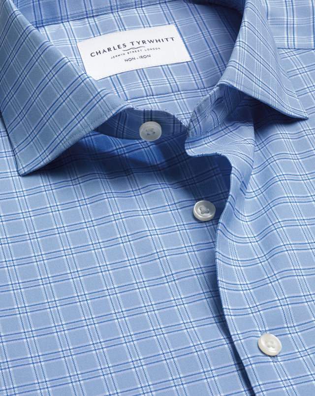 Non-Iron Performance Windowpane Check Shirt – Blue