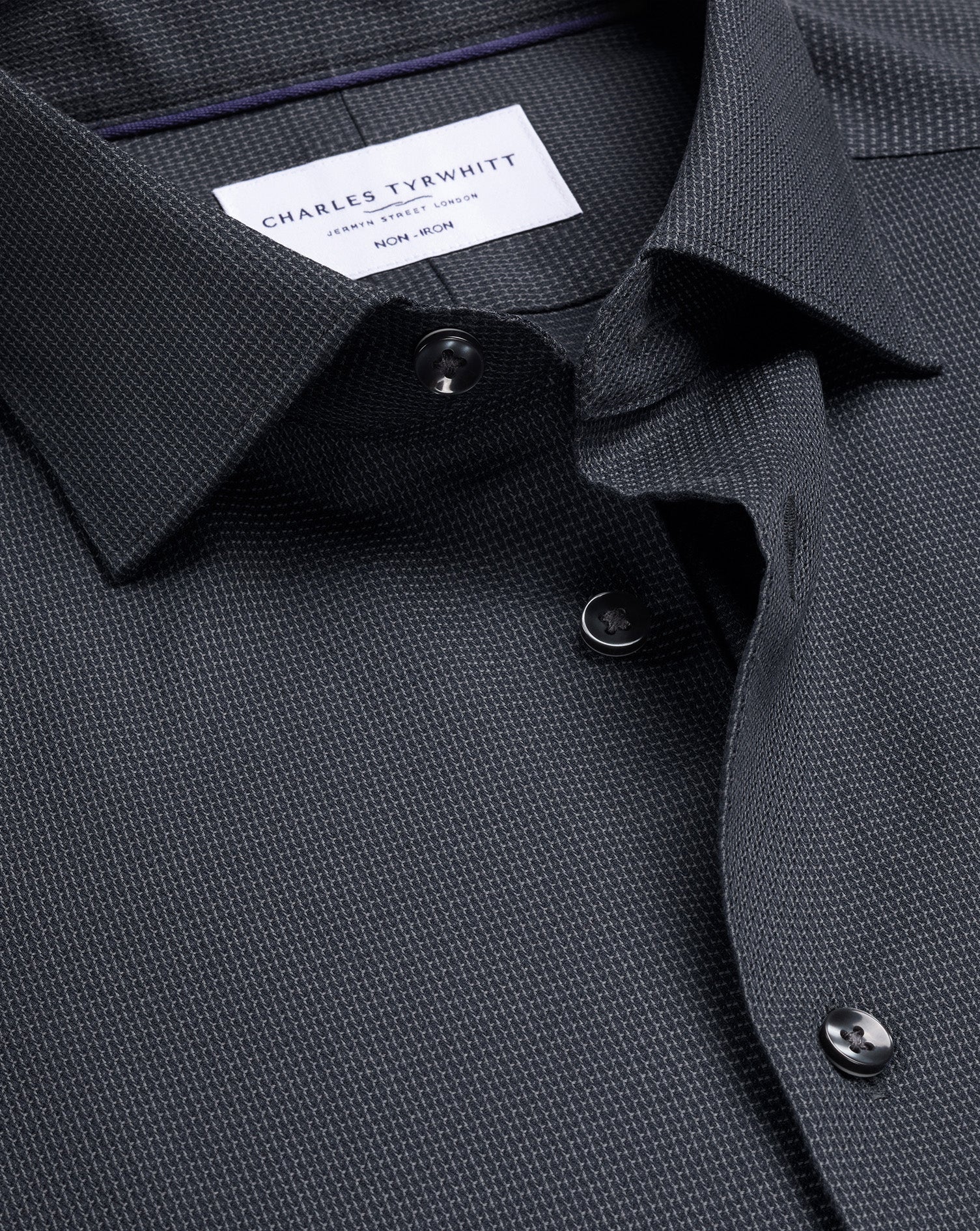 Non-Iron Stretch Texture Shirt - Charcoal Grey