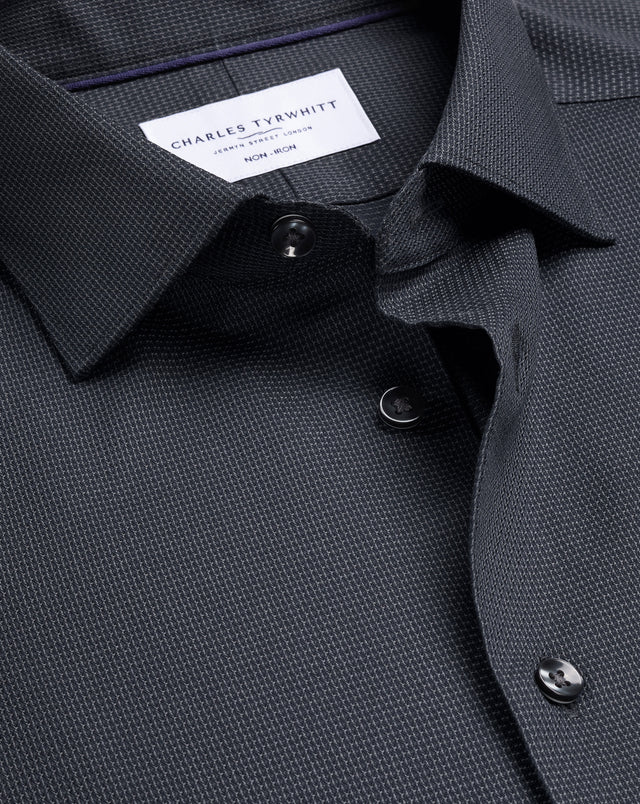 Non-Iron Stretch Texture Shirt - Charcoal Grey