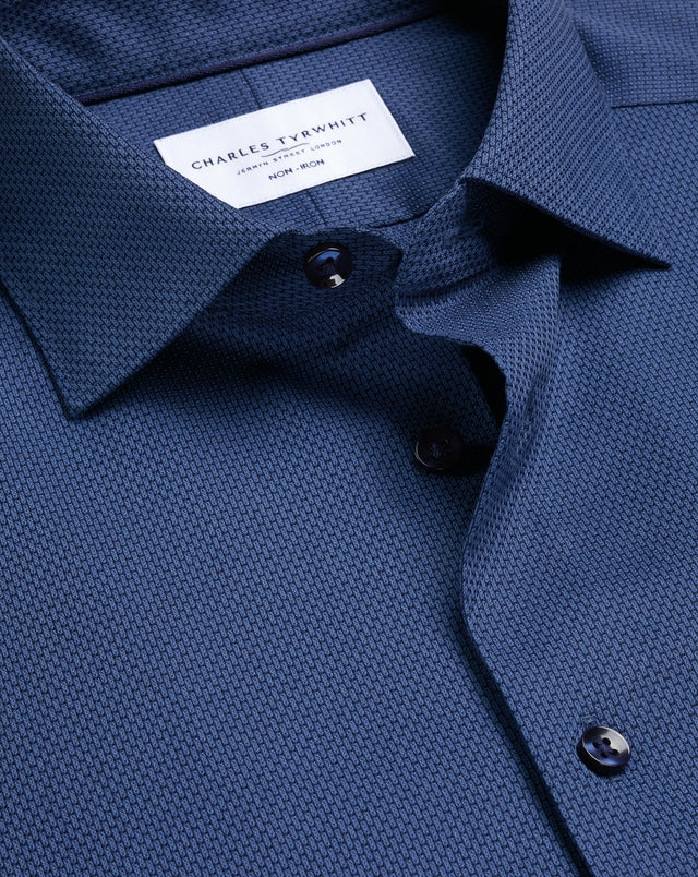 Non-Iron Stretch Texture Shirt – Denim Blue