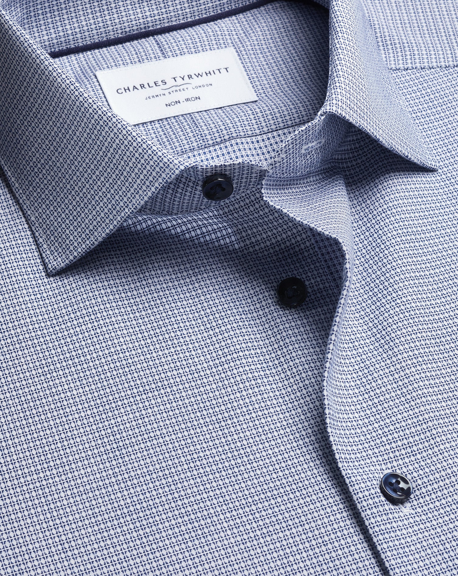 Non-Iron Stretch Texture Shirt – Indigo Blue & White