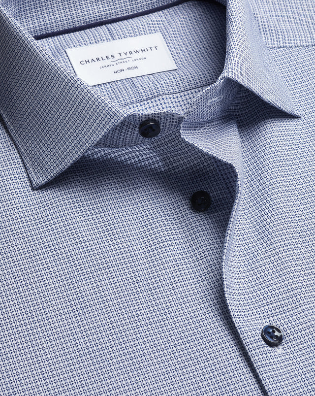 Non-Iron Stretch Texture Shirt – Indigo Blue & White