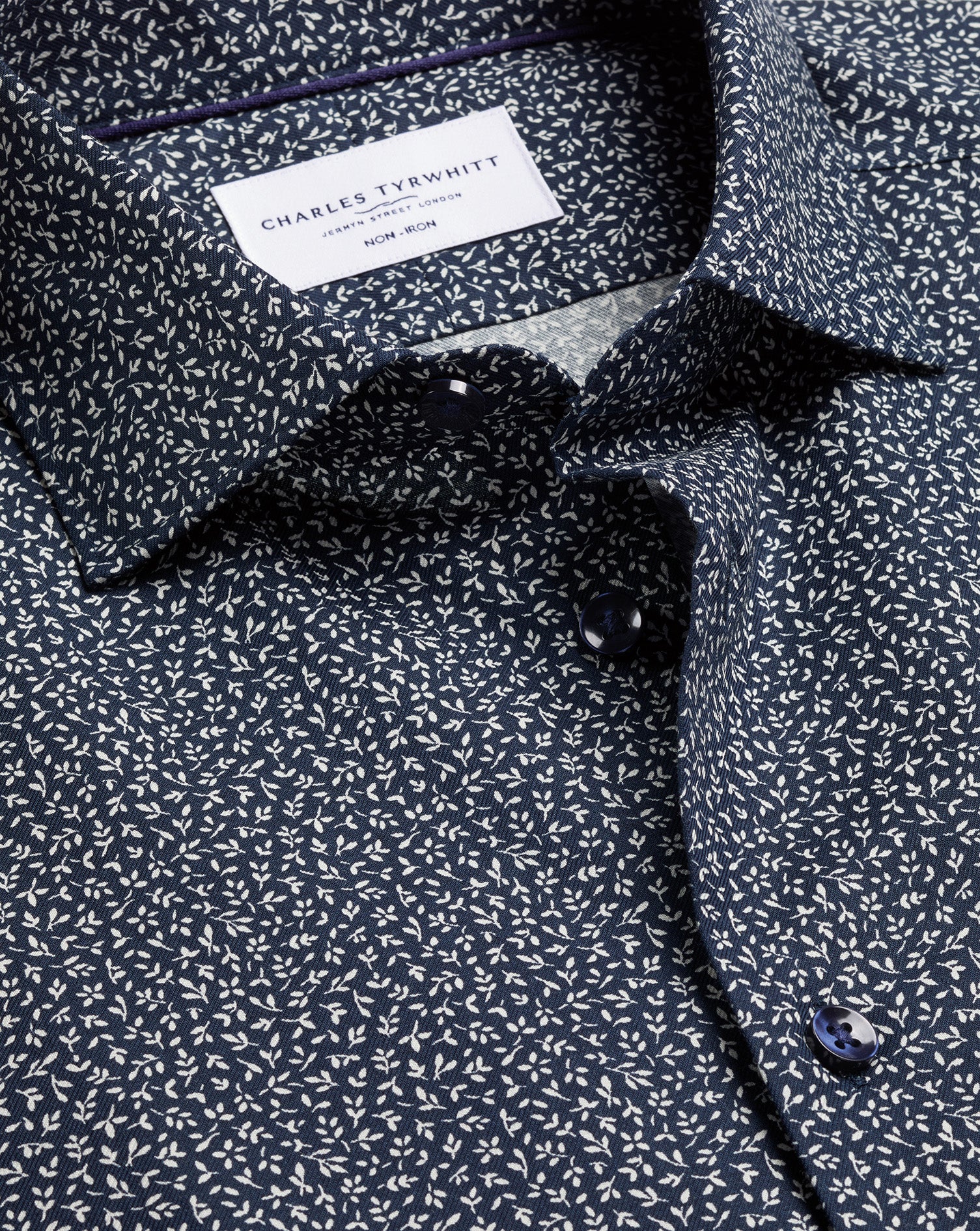 Non-Iron Stretch Print Shirt – Navy