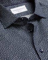 Non Iron Stretch Print Shirt Dark Blue