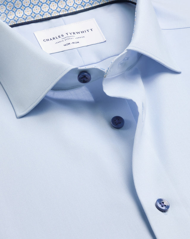 Non-Iron Stretch Printed Trim Shirt – Light Blue