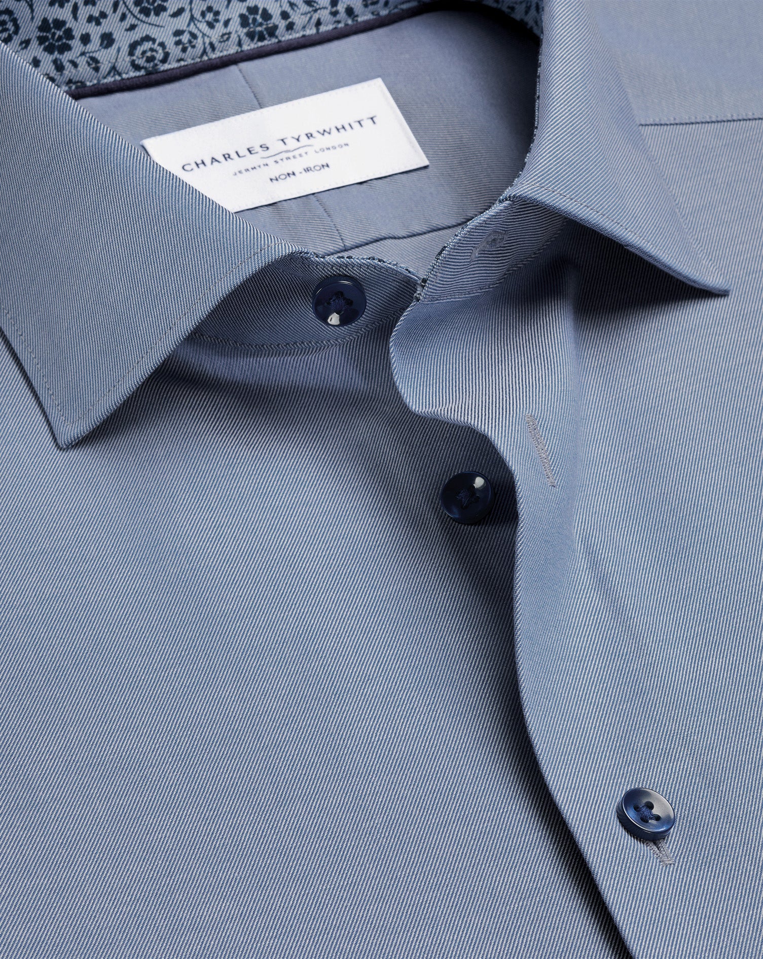 Non-Iron Stretch Floral Printed Trim Shirt – Steel Blue