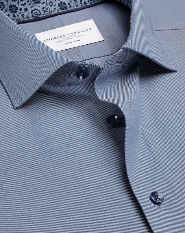 Non-Iron Stretch Floral Printed Trim Shirt – Steel Blue