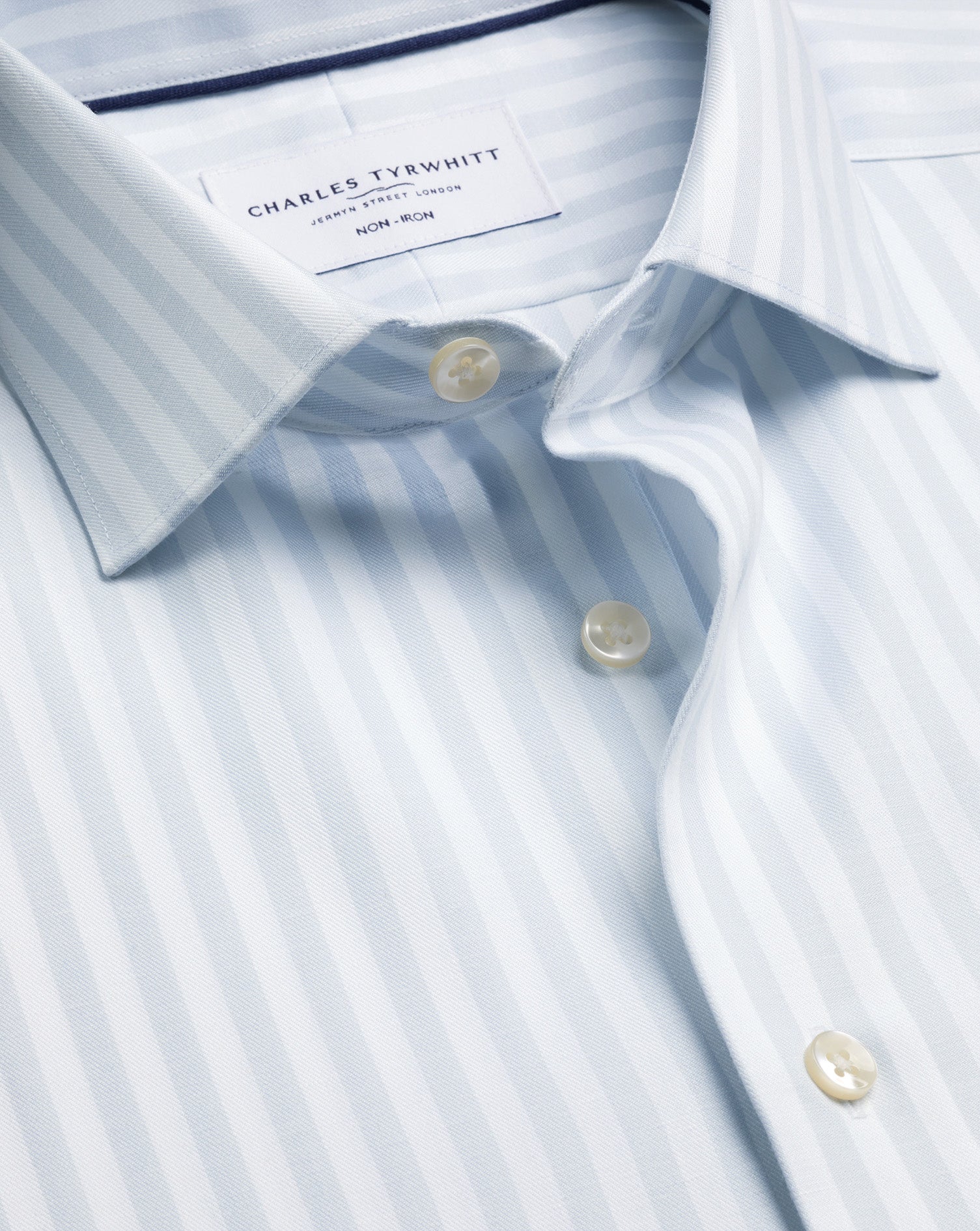 Non-Iron Cotton Linen Stripe Shirt - Ice Blue