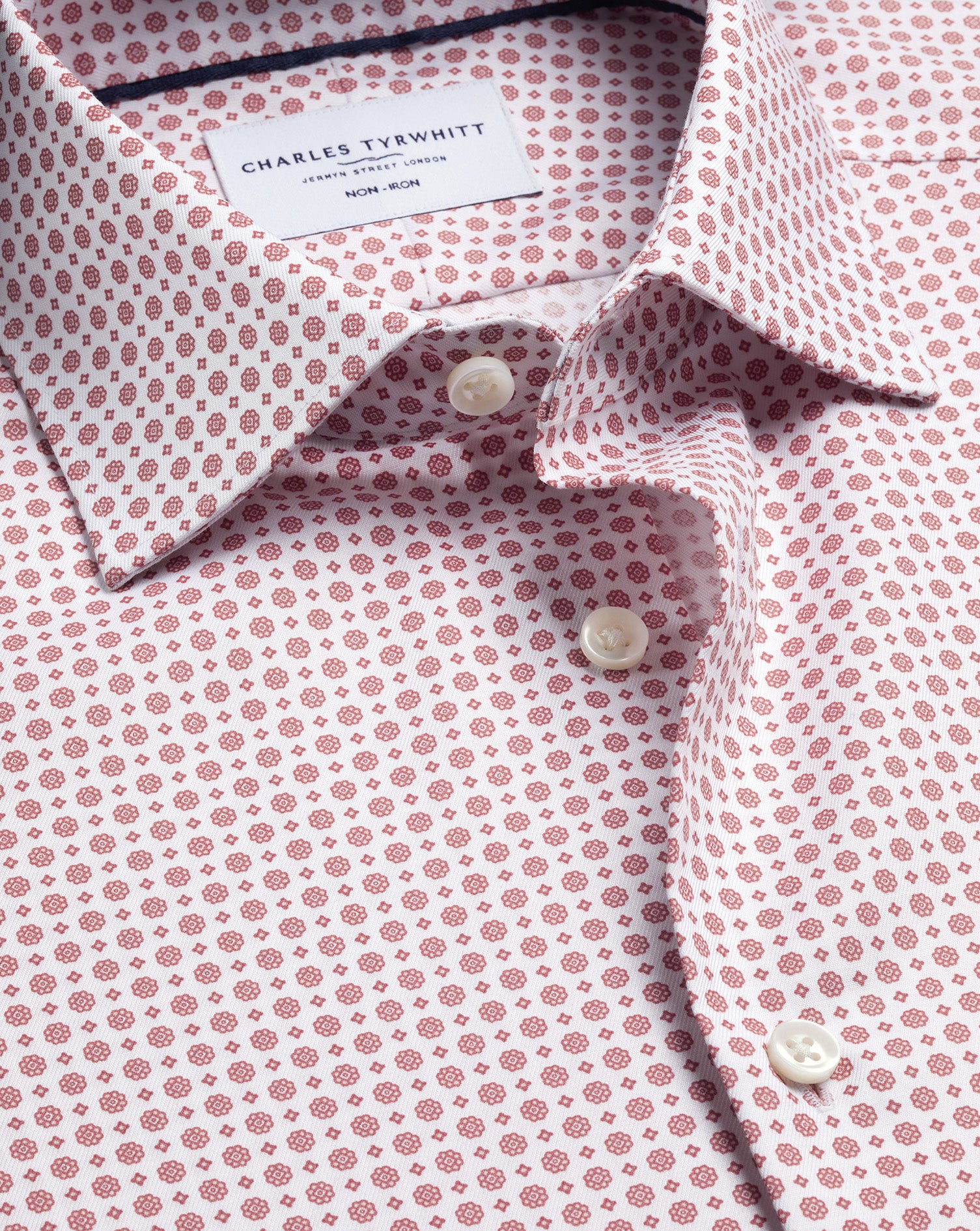 Non-Iron Stretch Print Shirt - White & Red