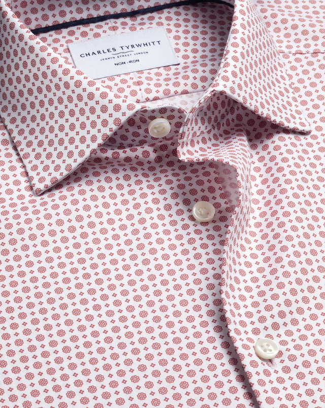 Non-Iron Stretch Print Shirt - White & Red