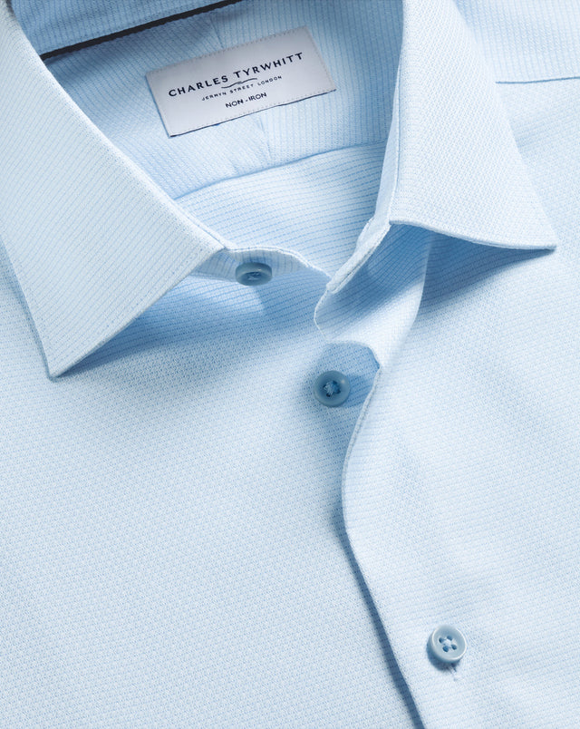 Non-Iron Stretch Texture Shirt - Sky Blue & White