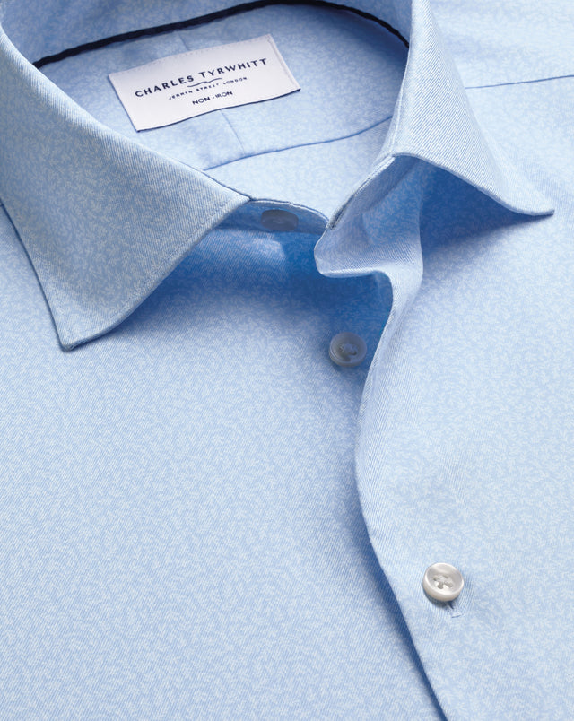 Non-Iron Stretch Print Shirt - Sky Blue