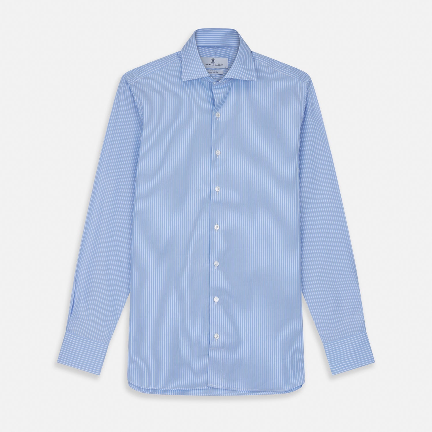 Powder Blue Stripe Tailored Fit Shirt with Kent Collar and 2-Button Cuffs