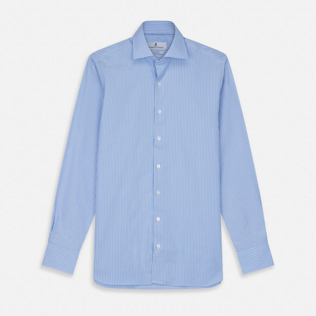 Powder Blue Stripe Tailored Fit Shirt with Kent Collar and 2-Button Cuffs