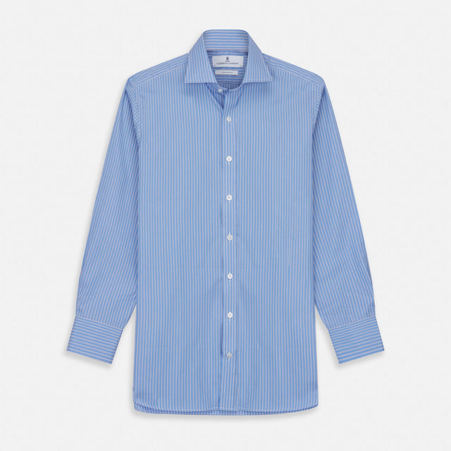 Oxford Blue Fancy Stripe Tailored Fit Shirt with Kent Collar and 2-Button Cuffs