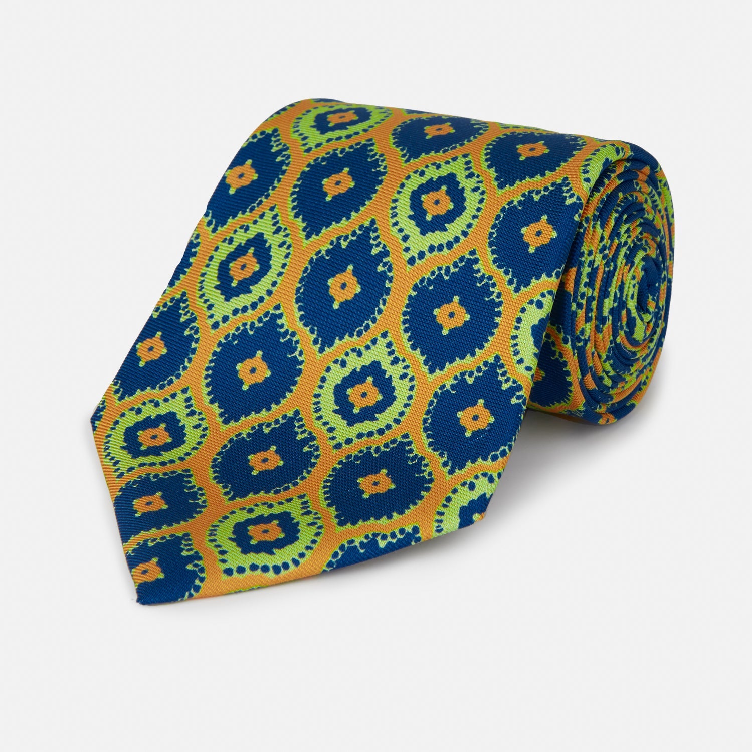 Yellow Medallion Printed Silk Tie