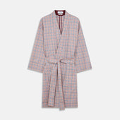 Burgundy Multi Check Cotton Kimono Gown