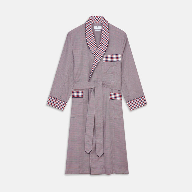 Burgundy Multi Check Contrast Cotton Gown