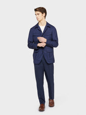 Giacca Sahariana In Lana Seta Blu Nuage