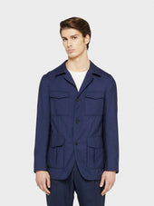 Giacca Sahariana in lana seta blu "Nuage"
