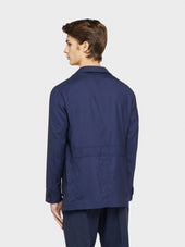 Giacca Sahariana In Lana Seta Blu Nuage