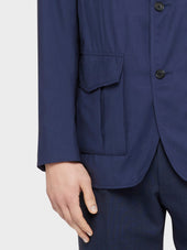 Giacca Sahariana In Lana Seta Blu Nuage