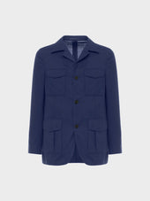 Giacca Sahariana In Lana Seta Blu Nuage