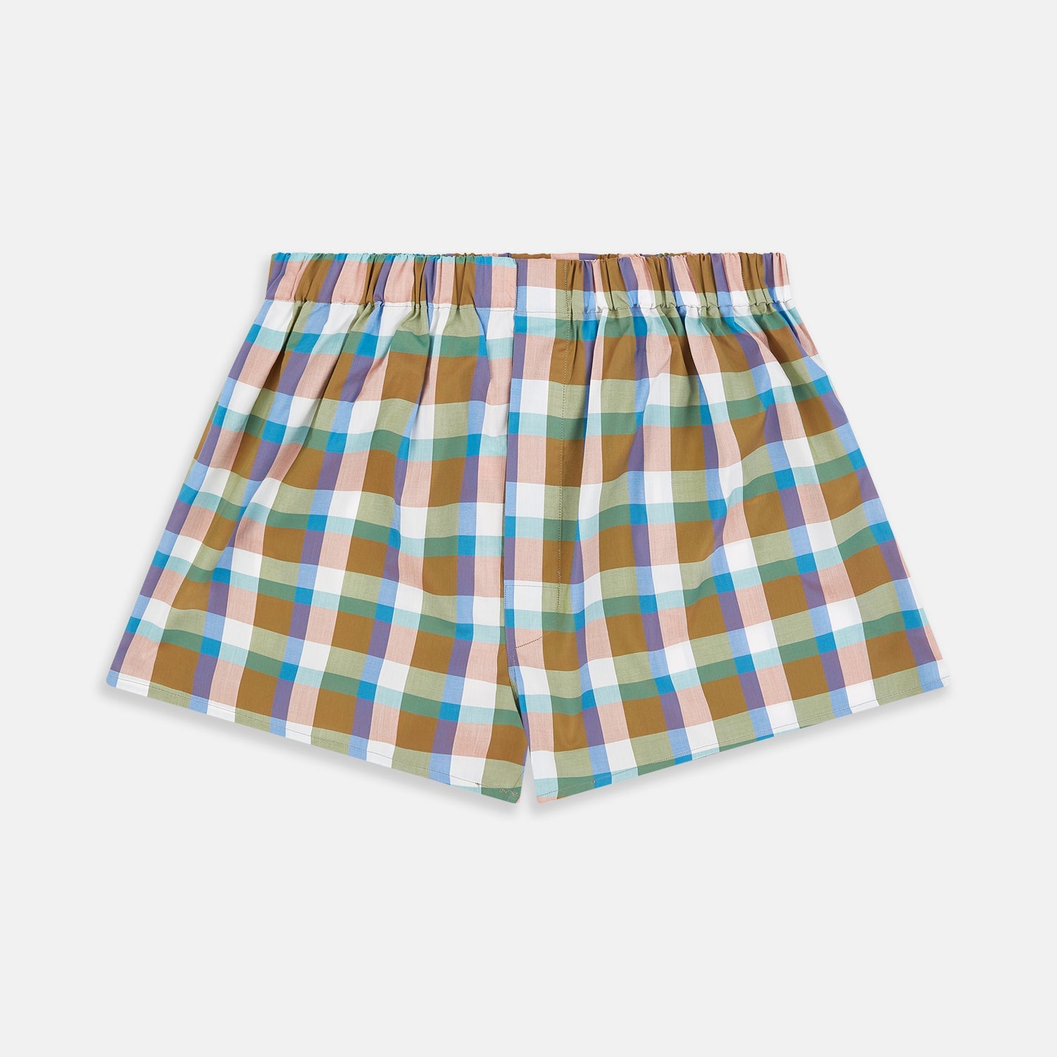Green And Pink Multi Check Linen Blend Godfrey Boxer Shorts