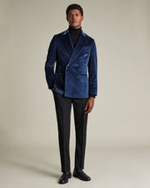 Double Breasted Italian Velvet Jacket Blue