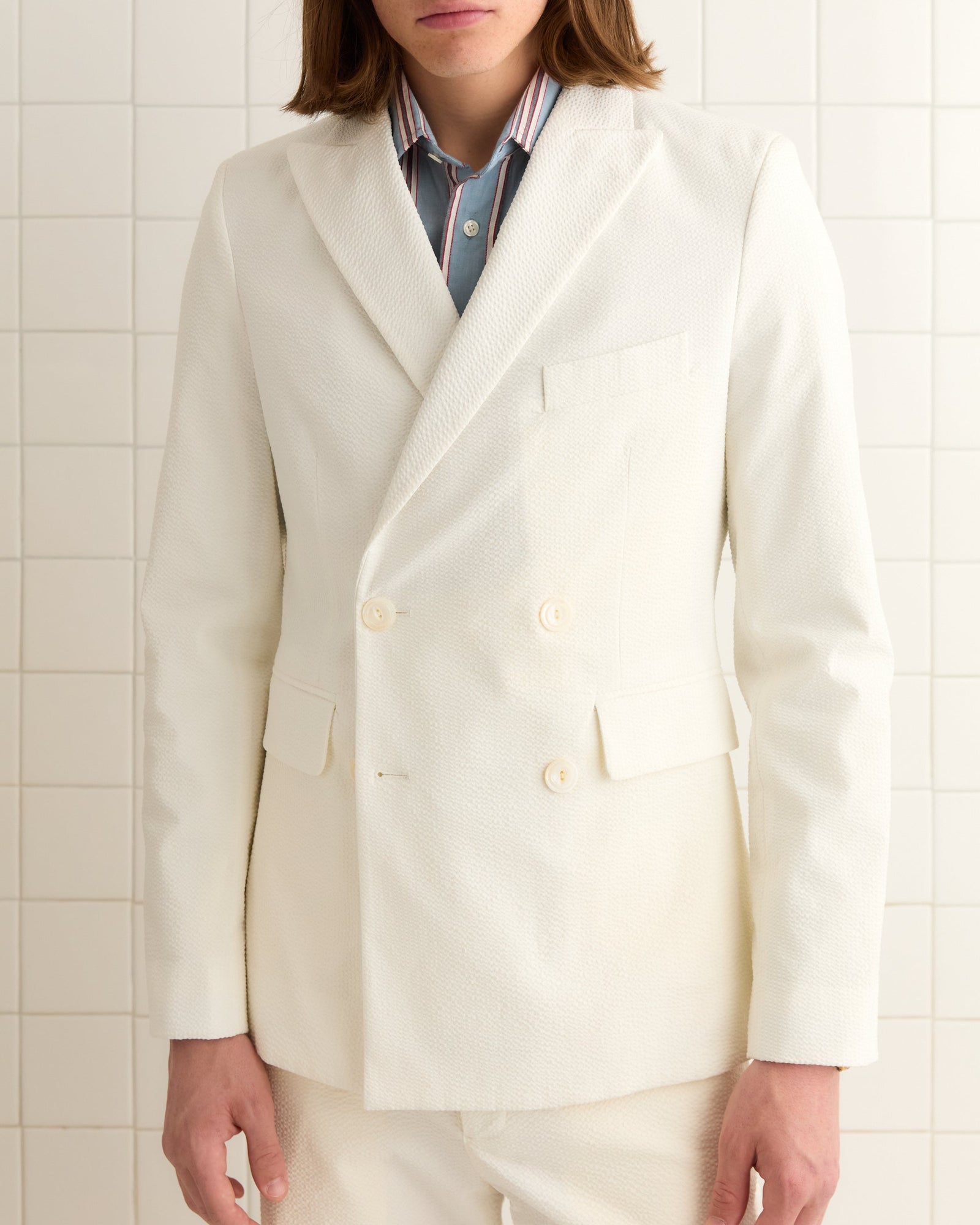 Seersucker Double-Breasted Suit Jacket