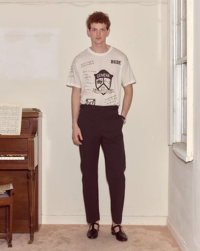 Seersucker Side Buckle Trousers - Dark Navy
