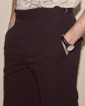 Seersucker Side Buckle Trousers - Dark Navy