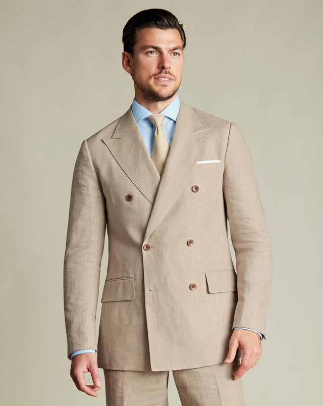 Double Breasted Linen Jacket - Taupe