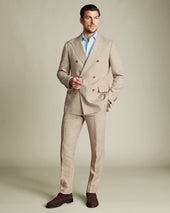 Double Breasted Pure Linen Suit - Taupe