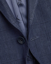 Pure Linen Check Jacket Blue
